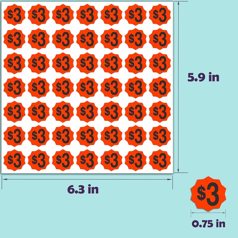 YSHIHE Fluorescent Orange Price Stickers, 3/4 Inch Round Labels, 1470 Pre-Printed $3 Tags for Yard Sale, Garage Sale, Paper with Glossy Finish - Image 3